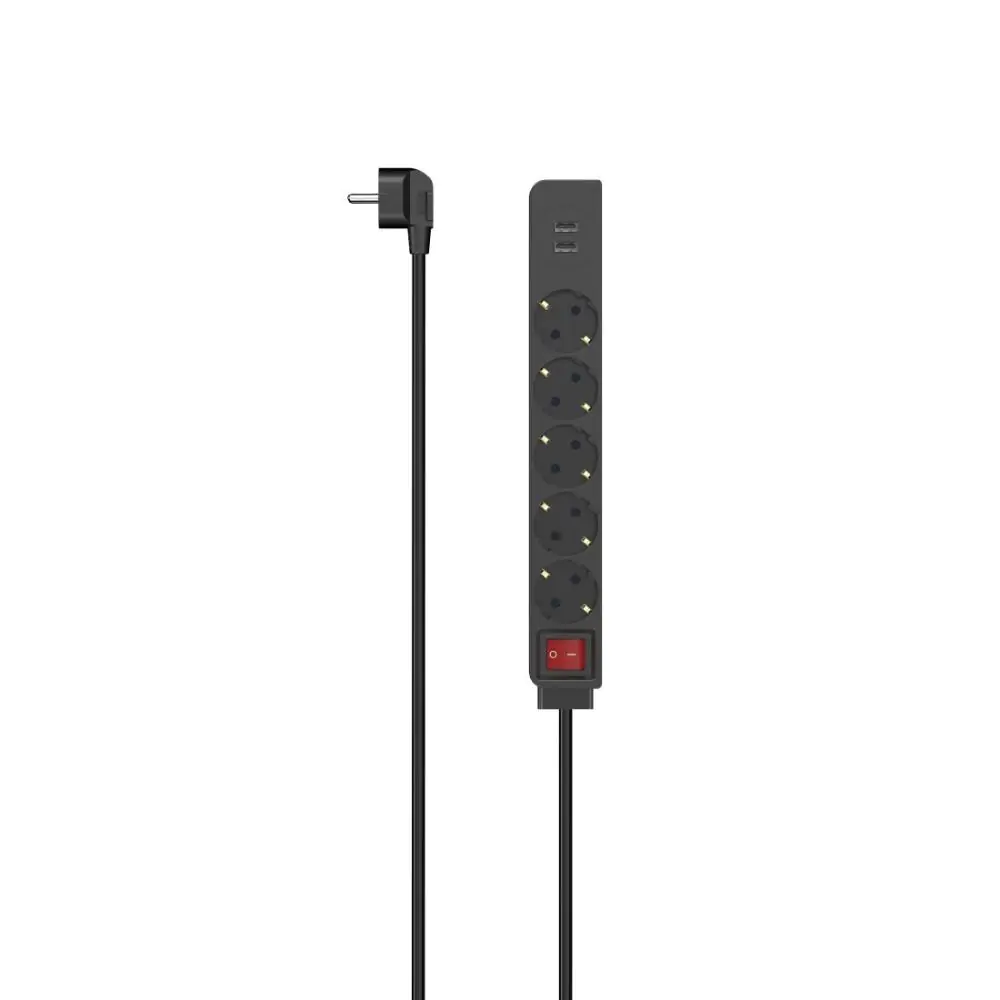 Разклонител HAMA, 5 гнезда, 2 x USB-A 17 W, 1.4 м, 223184, (35936284)