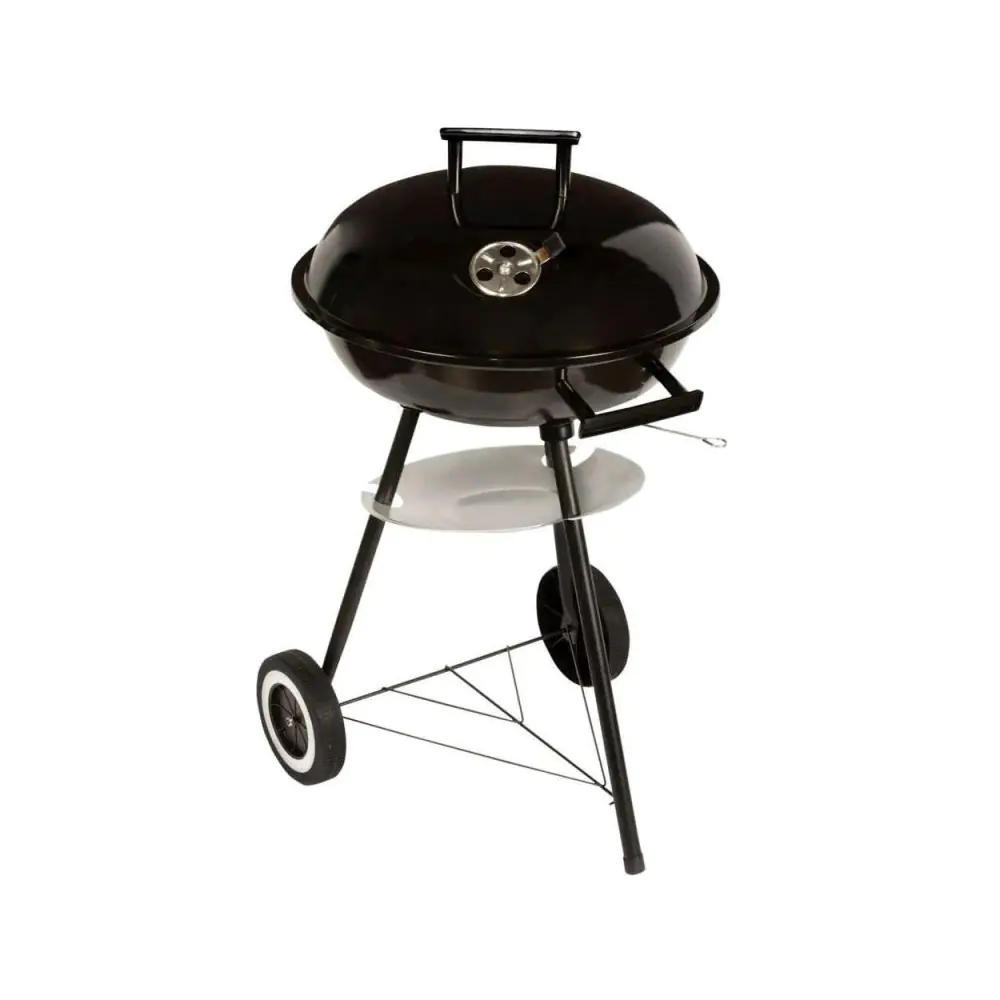 Барбекю на дървени въглища MasterGrill MG913, 42 см, Емайлирана стомана, Дървени дръжки, Долен рафт, 2 Колела, Черен/инокс, (17620)
