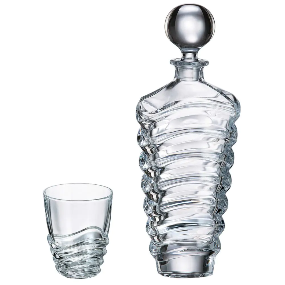 Комплект гарафа за уиски + чаши Bohemia Wave Whiskey Set 1+6, 750 мл, 6 чаши х 280 мл, Кристалит