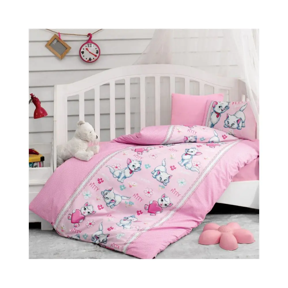 Детски спален комплект Cotton Box 129CTN2094, 4 части, Памук Ranforce, Плик 100х150, Чаршаф 120х150, Розов, (129CTN2094)