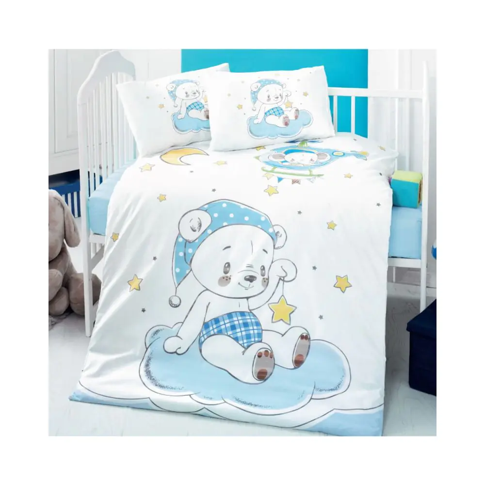 Детски спален комплект Cotton Box 170PTK2019, 4 части, Памук Ranforce, Плик 100х150, Чаршаф 100х150, Син, (11441)