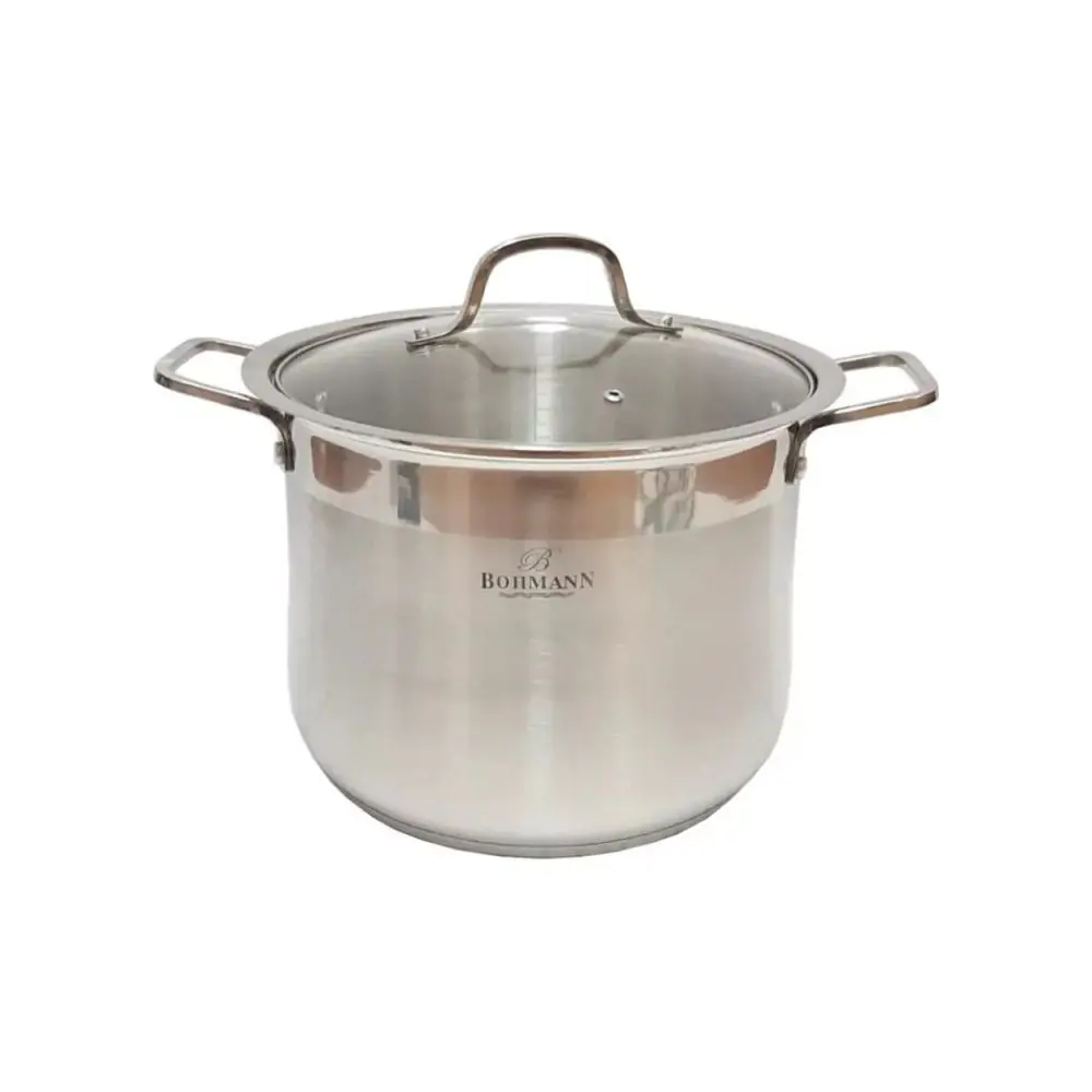 Дълбока тенджера Bohmann BH 2621, 26 см, 11.5 л, Стъклен капак, Индукция, Инокс, (35922559)