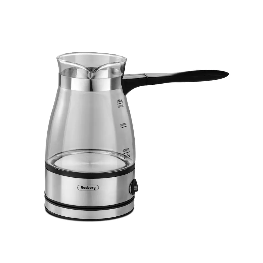 Джезве електрическо Rosberg R51165C, Стъклено, 600W, 500 ml, Защита, Инокс/безцветен, (15752)