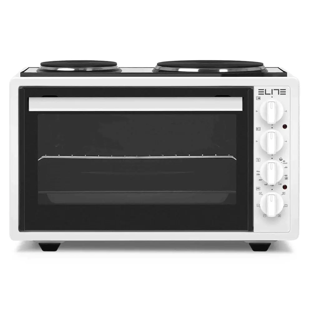 Електрическа мини готварска печка ELITE EMO-1209, 2 котлона, турбо вентилатор, бял, (16152)