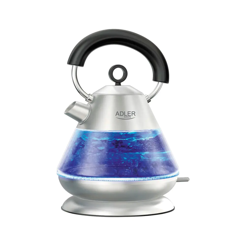 Електрическа кана Adler AD 1282, 2200W, 1.5 л, LED светлини, Стъклен корпус, STRIX защита, Инокс, (9999AD1282)