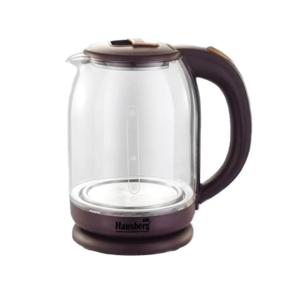 Електрическа кана Hausberg HB 3616, 1500W, 1.8 литра, Стъклена, Кафяв, (9999HB3616)