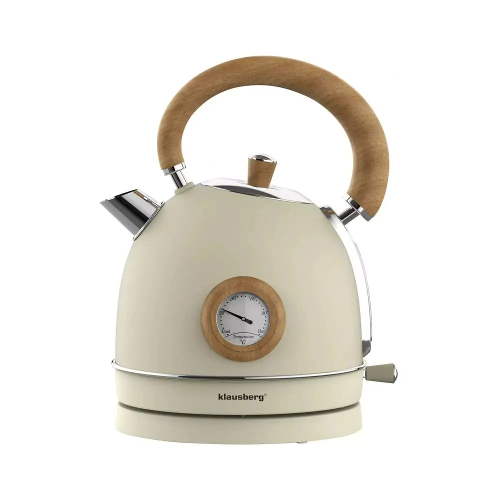 Електрическа кана с термометър Klausberg KB 7906, 2200W, 1.8 л, Индикатор за нивото на водата, Защита от прегряване, Крема, (35944522)