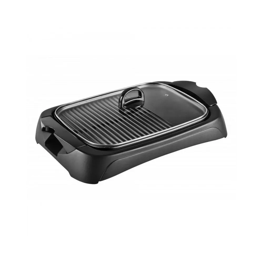 Електрическа скара с капак Voltz V51015B, 2000W, Оребрена и гладка, Незалепващо покритие, Черен, (20761)