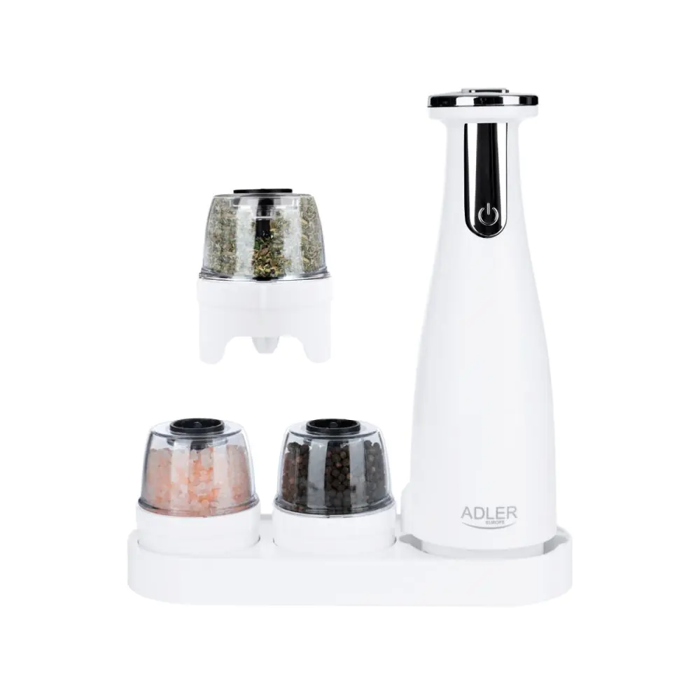 Електрически мелнички Adler AD 4449W, 3 бр, 150 мл, USB, Li-Ion 1500mAh, Керамични остриета, Бял, (14598)