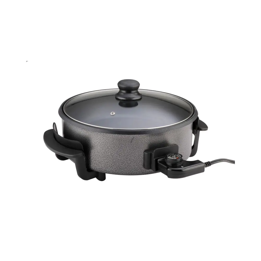 Електрически тиган за приготвяне на пица Rosberg R51010B, 1500W, 32 см, Терморегулатор, Незалепващо покритие, Сив, (35922766)