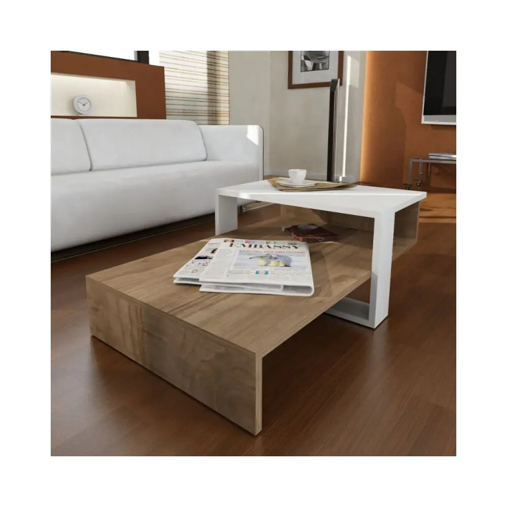 Холна маса Kalune Design 731WAT2801, 80x32x43 см, 2 нива, ПДЧ, Меламиново покритие, Кафяв/бял, (12856)
