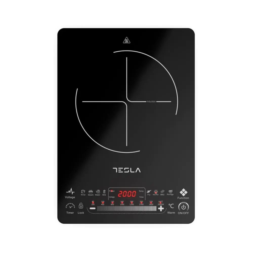 Индукционен котлон Tesla IC400B, 2000W, Touch screen, LED дисплей, 9 програми, 8 нива на мощност, Таймер, Черен, (12658)