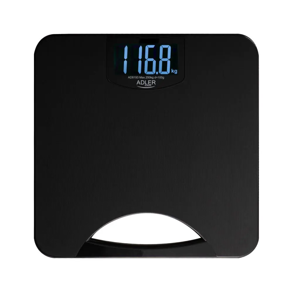 Кантар Adler AD 8193, До 250 кг, LCD, Индикатори за батерия и претоварване, Неплъзгащ се, Черен, (35946514)