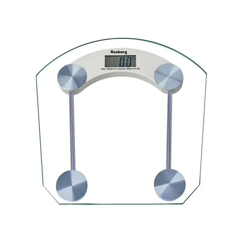 Кантар Rosberg R51650B, 180 кг, Дигитален, Вкл. батерия, LCD, Стъкло, (555551650B)