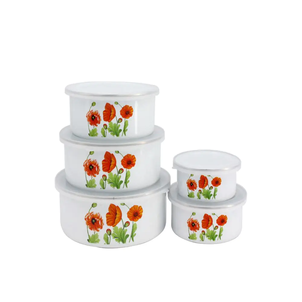 Комплект кутии за съхранение Rosberg R51212B5, 5 части, Емайлирани, Бял/декорация, (55R51212B5)