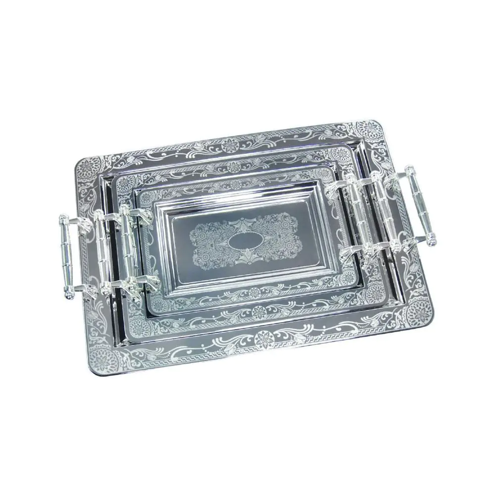 Комплект стоманени подноси Kinghoff KH 4741, 3 броя, Хром, (9999KH4741)