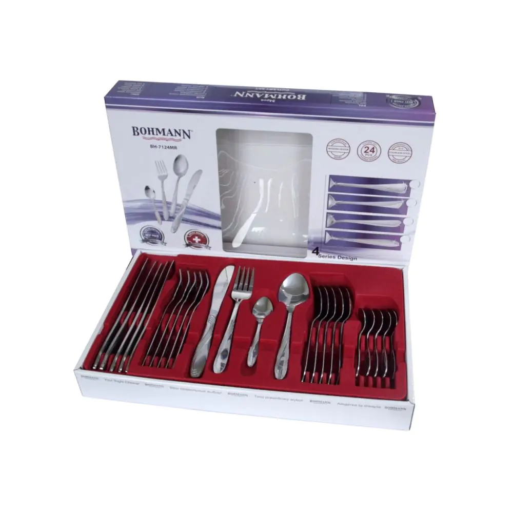 Комплект прибори за хранене Bohmann BH 7124MR, Кутия, Неръждаема стомана, 24 бр, Инокс, (99BH7124MR)