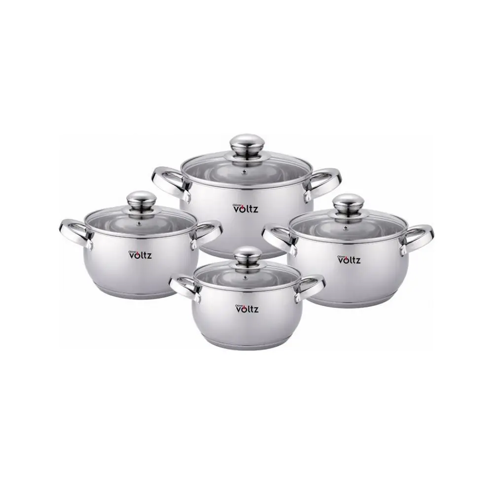 Комплект тенджери Oliver Voltz OV51210G8B, 8 части, Многослойно дъно, Индукция, Неръждаема стомана, Сребрист, (35940360)