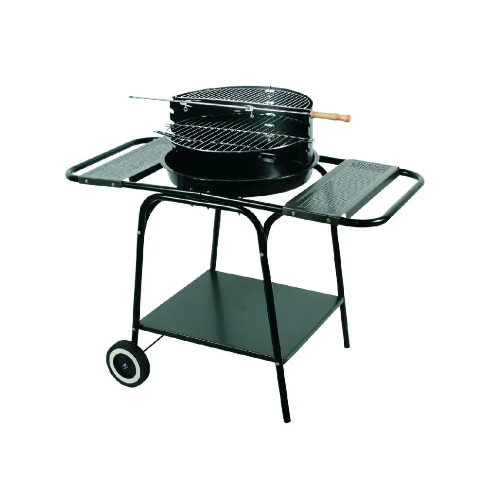 Барбекю на дървени въглища MasterGrill MG906, 46 cm, 3 рафта, Грил шиш, 2 колела,  Емайлирана стомана, Черен, (17622)