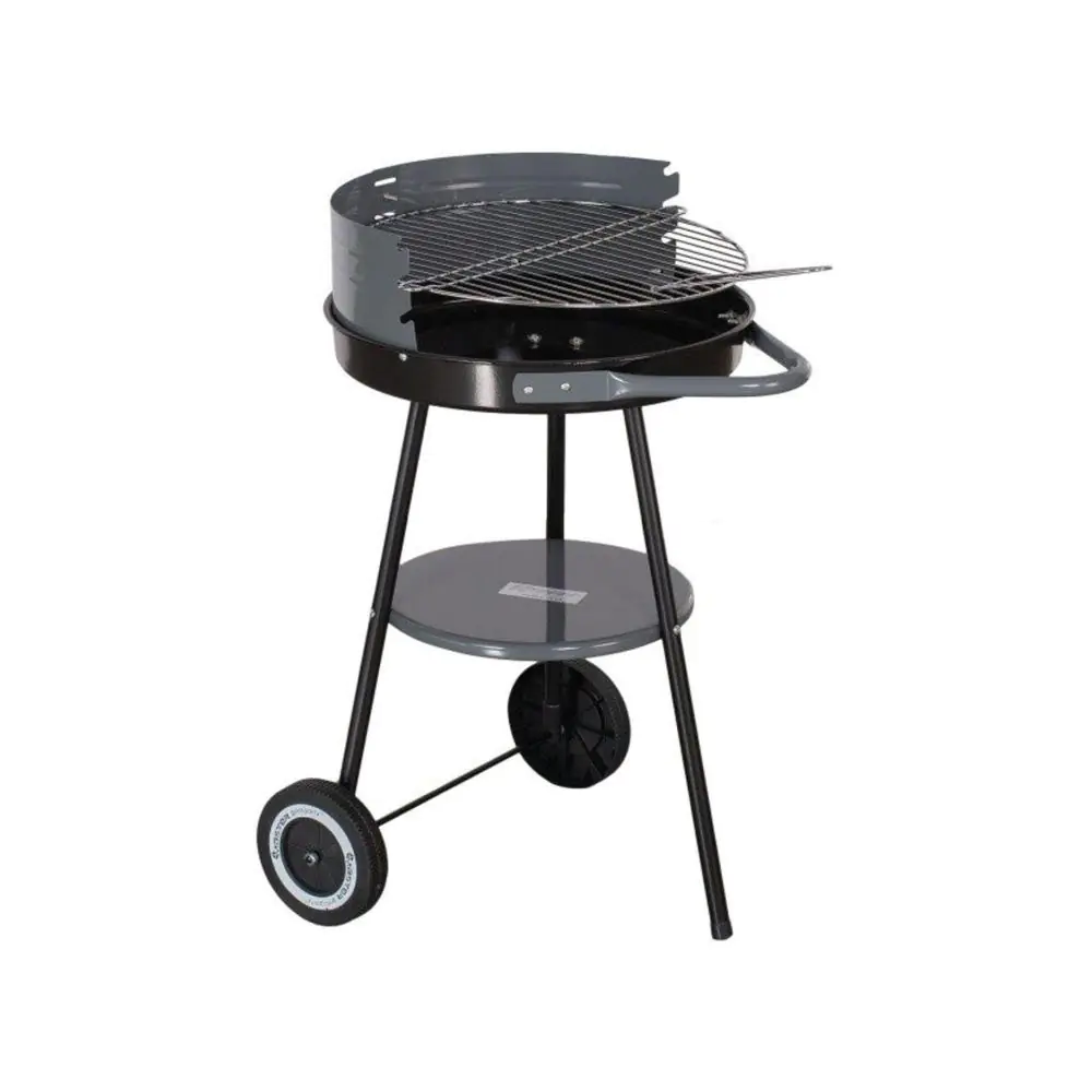 Кръгло барбекю на дървени въглища MasterGrill MG912, 40 см, Дръжка за пренасяне, Долен рафт, 2 колела, Черен/сив, (17624)
