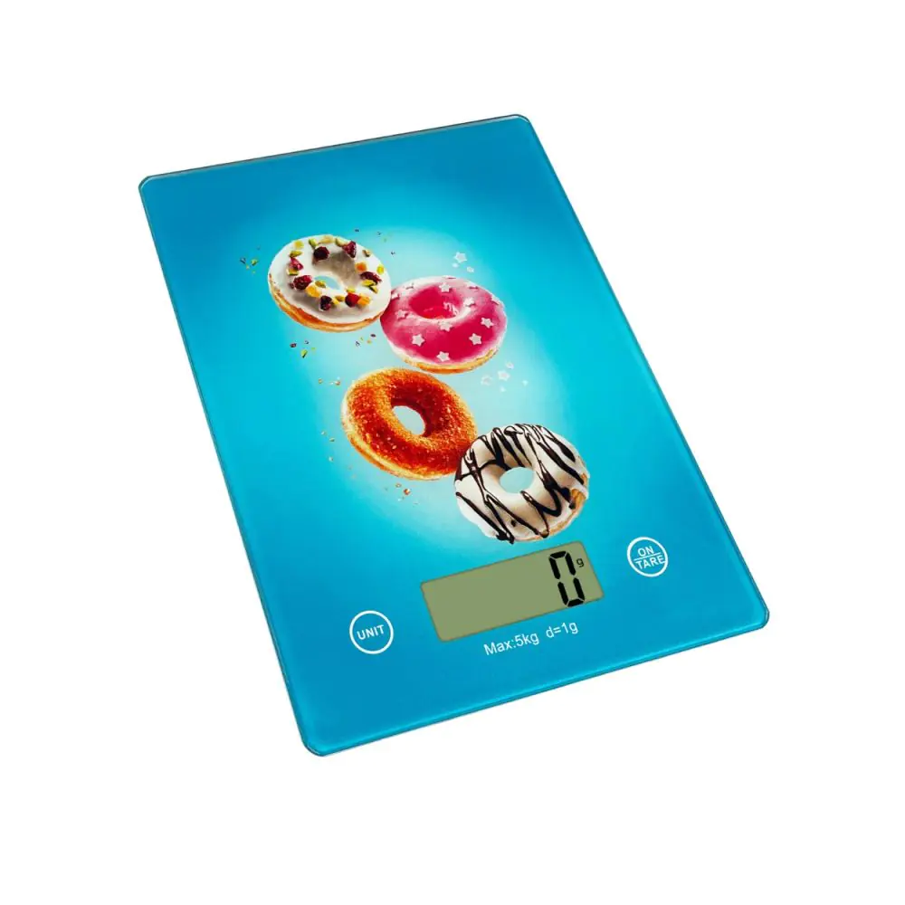 Кухненска везна Rosberg Premium RP51651KD Doughnut, 5 кг, ТАРА, Стъклена, Донат, Син, (12868)