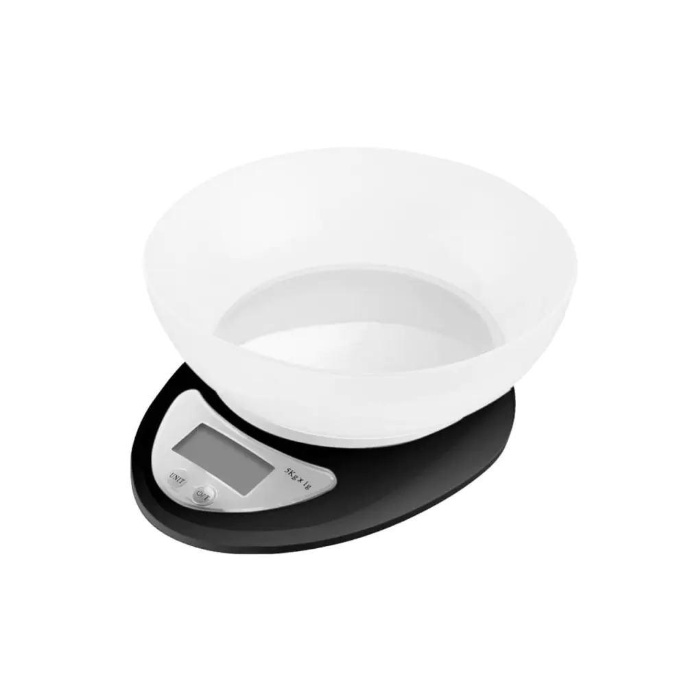 Кухненска везна Rosberg R51651H, 5 кг, ТАРА, С купичка, 2хAAA, Черен, (55R51651HB)