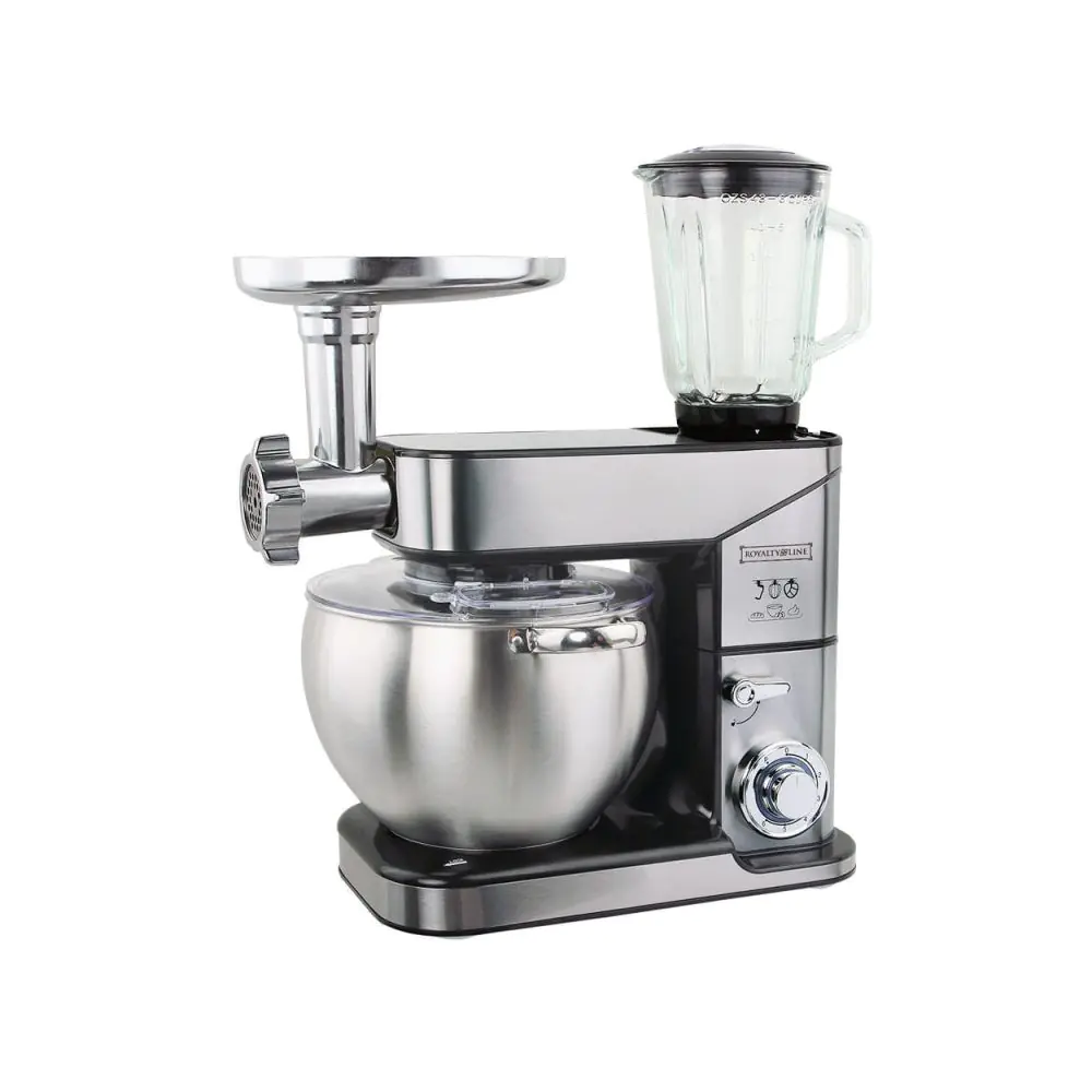 Кухненски робот със стоманена купа Royalty Line RL-PKM2500BG, Метален, 2500W Max, 10 литра, Блендер, Миксер, Месомелачка, Инокс, (9819)