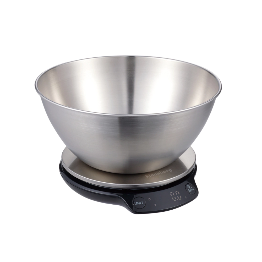Кухненска везна с купа Klausberg KB 7939, 5 Kg, Bluetooth, Мобилно приложение, LED, ТАРА, Течности, 4 хранителни стойности, Инокс, (35946030)