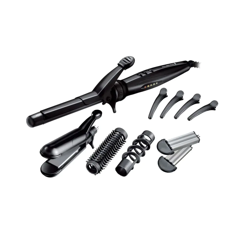 Мултифункционална маша/преса за прически Remington S8670, 4 приставки, 200°C, Антистатична, Керамично покритие, Черен, (35945604)