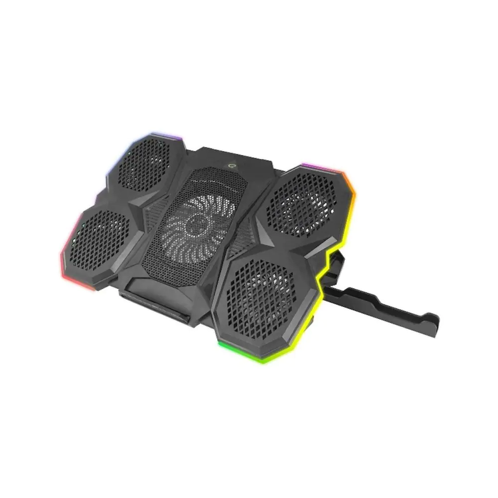 Охладител за лаптоп Esperanza Breva EGC107, 2600-3000 RPM, До 17.3, RGB със 10 режима, Поставка за телефон, USB, Черен, (22253)