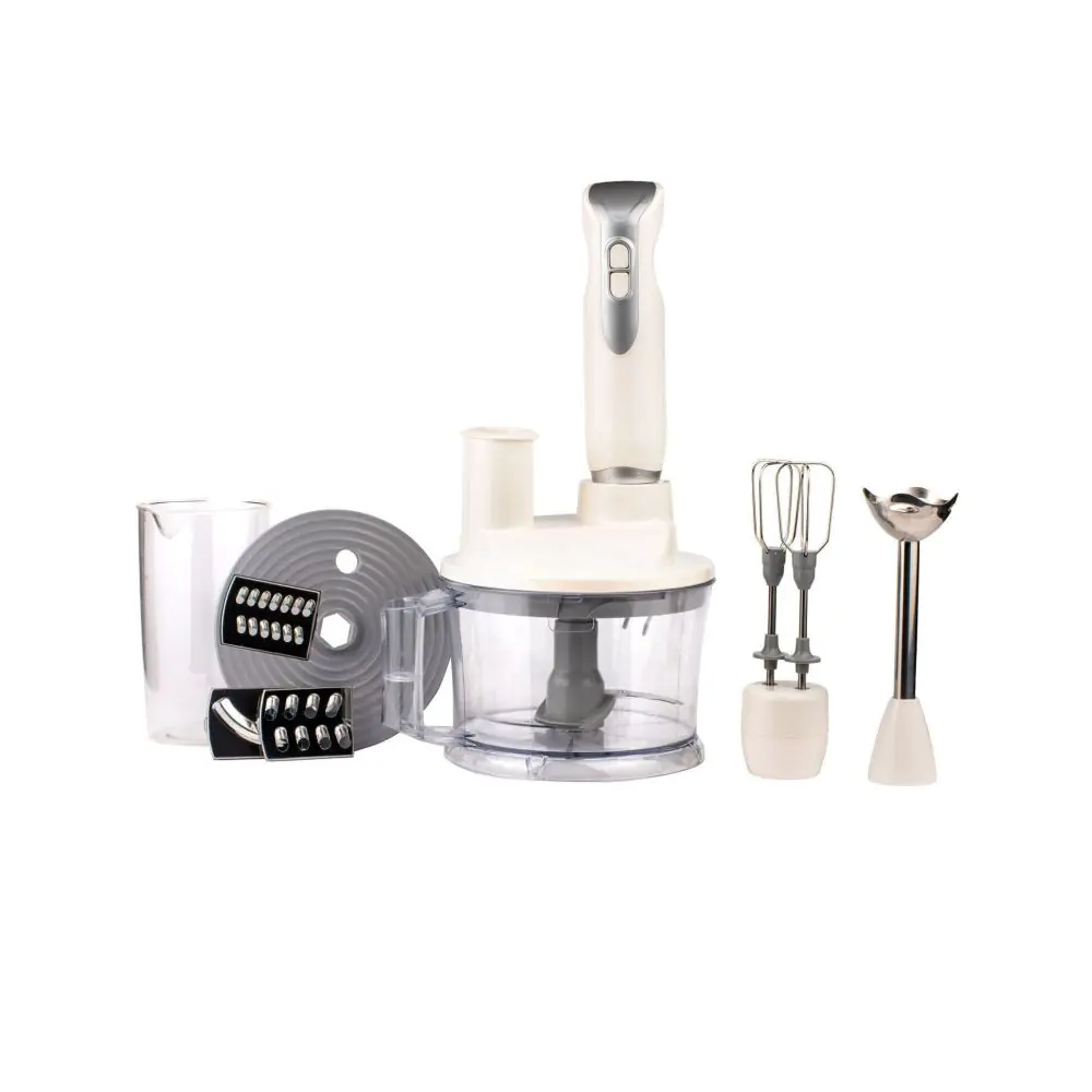 Пасатор с чопър и миксер Finlux FHB-648 SET 3, 1500W, Комплект 6 в 1, Чопър с приставки, Бежов, (9999FHB648)