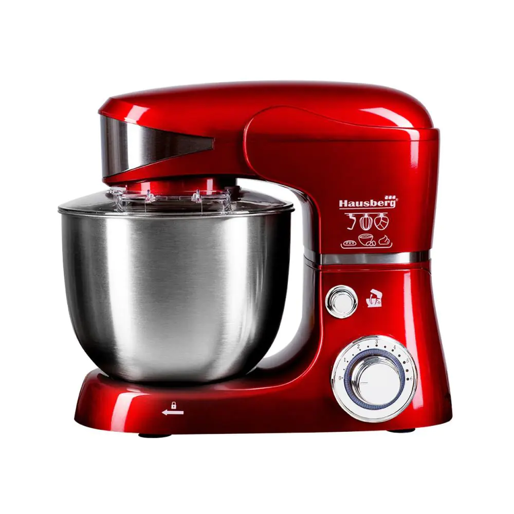 Планетарен миксер с иноксова купа Hausberg HB-7620RS, 1000 W, 6 Скорости, 5 Литра, Червен металик, (99HB7620RS)
