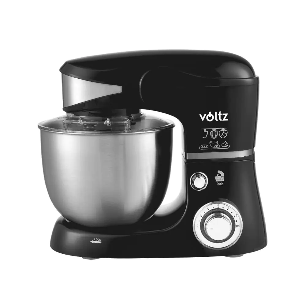 Планетарен миксер Voltz V51115G, 1600W, 5 литра, 3 бъркалки, 6 скорости, LED, Черен, (22402)