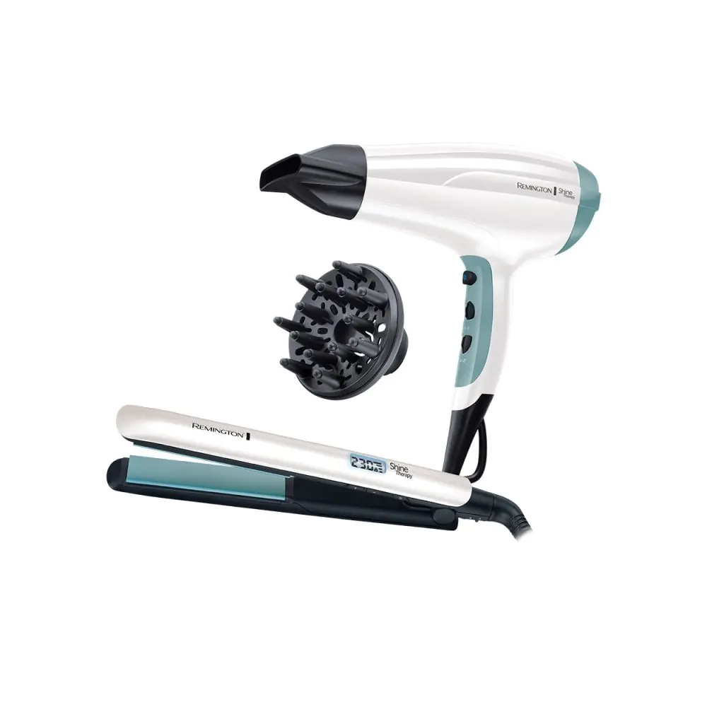Подаръчен комплект Remington S8500GP, Преса, Сешоар, 2300W, 150C - 230C, Turbo Boost, Йонизация, Аксесоари, Бял, (999S8500GP)