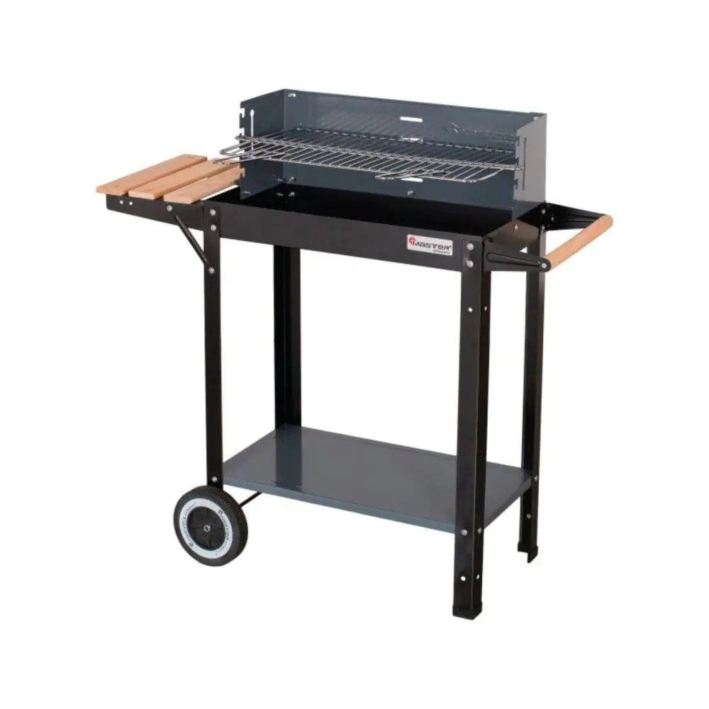 Правоъгълно барбекю на дървени въглища MasterGrill MG909, 53х27 см, Дръжка за пренасяне, 2 рафта, 2 колела, Черен, (35948651)