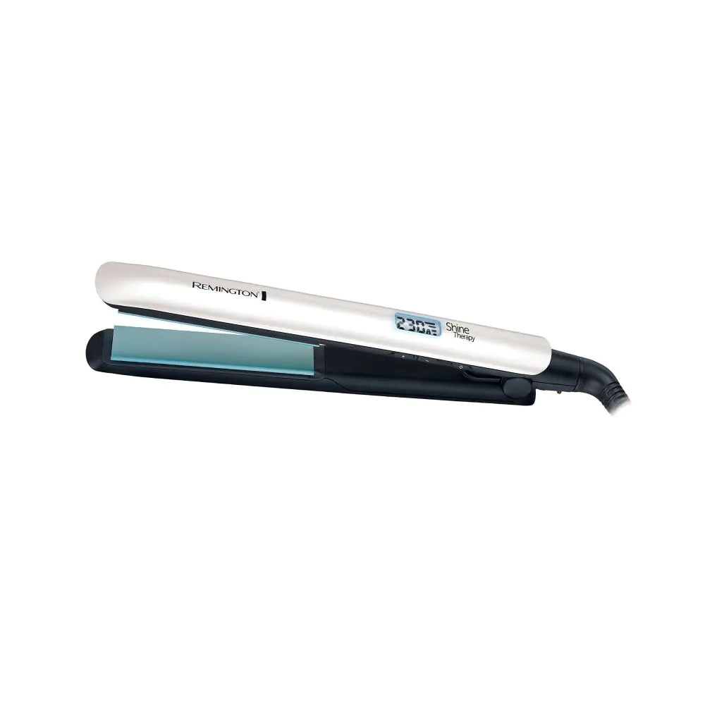 Преса за коса Remington Shine Therapy S8500, 9 температурни настройки 150-230 C, Керамично покритие, Плаващи плочи, Бял/зелен, (17803)