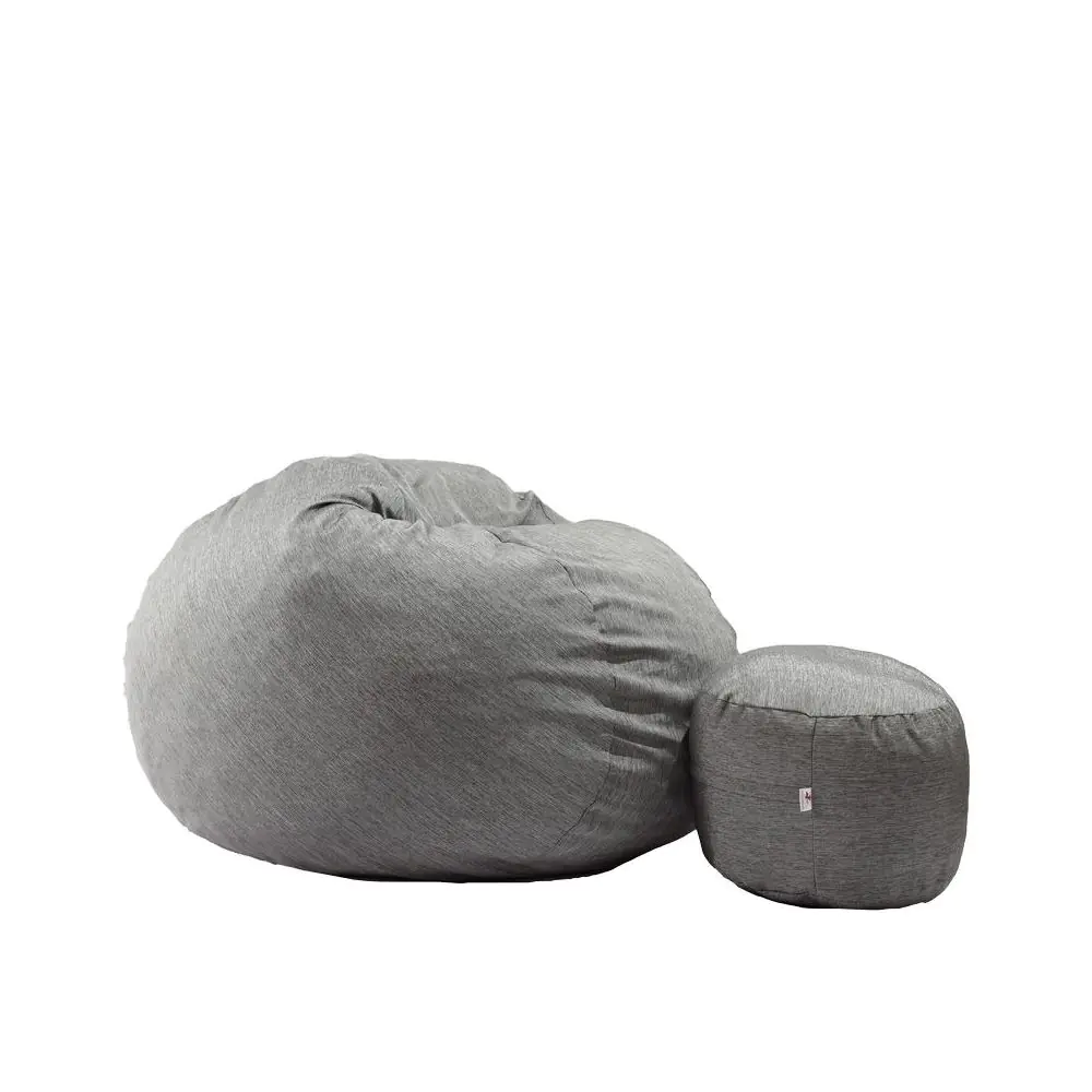 Пуф Pufrelax, Комплект барбарон, с табуретка за крака Размер M, Matusalem - Silver Black, Гама Premium Rustic, Пълнеж с микс от мемори пяна