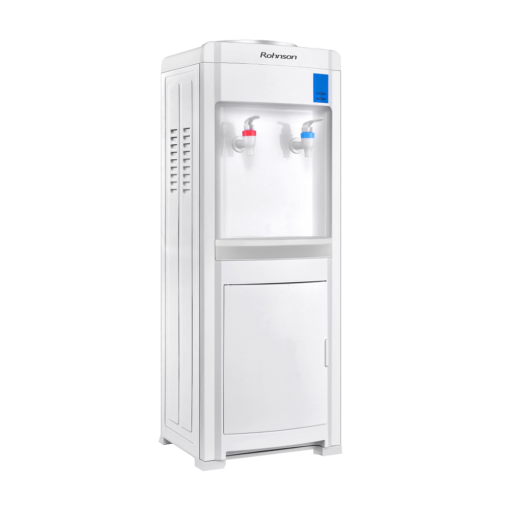Електронен диспенсър за вода Rohnson R-9706, 420W/75W, 15/90℃, Охлаждане 0,5L/h, Затопляне 5L/h, Шкафче 14л., Бял, (16725)