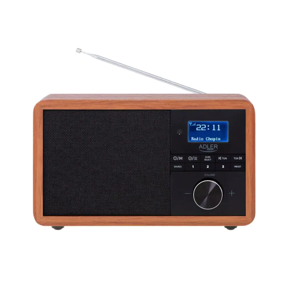 Радио цифрово Adler AD 1184, 15W, DAB+Bluethooth, Часовник, USB, SD карта, LCD дисплей, Кафяв/Черен, (9999AD1184)