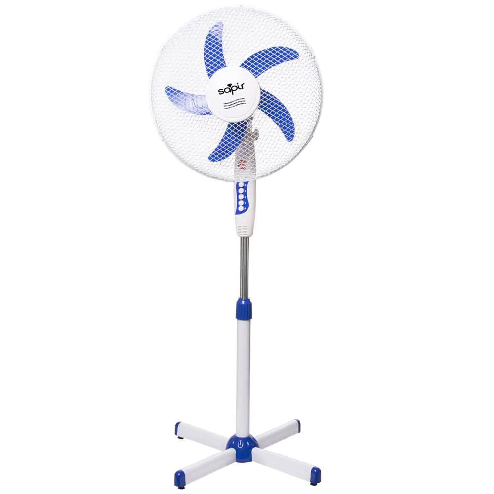 Вентилатор на стойка SAPIR SP 1760 BM5, 45W, 40 см, 3 скорости, Регулиране на височината, Мрежа, Бял/син