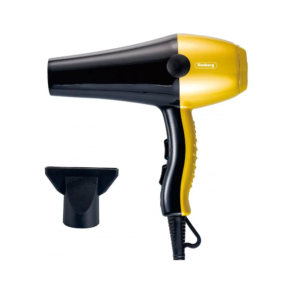 Сешоар Rosberg R51100S, 2000W, 3 темп. настройки, 2 скорости, DC мотор, Черен/шампанско, (35945733)