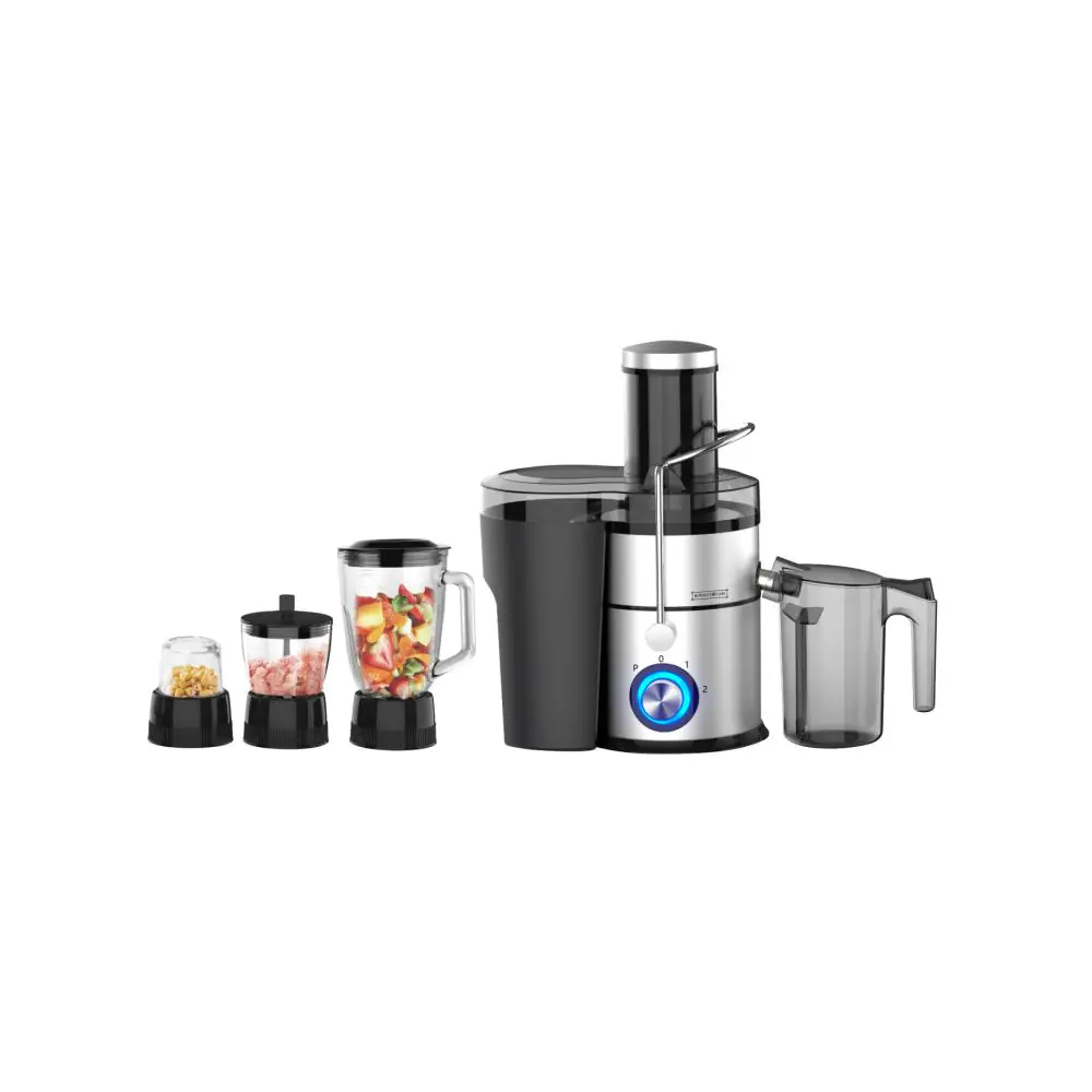 Сокоизстисквачка 4в1 Royalty Line RL-PJ19003, 1000W, 1 L, Чопър, Блендер, Мелничка, Инокс/черен, (35922790)