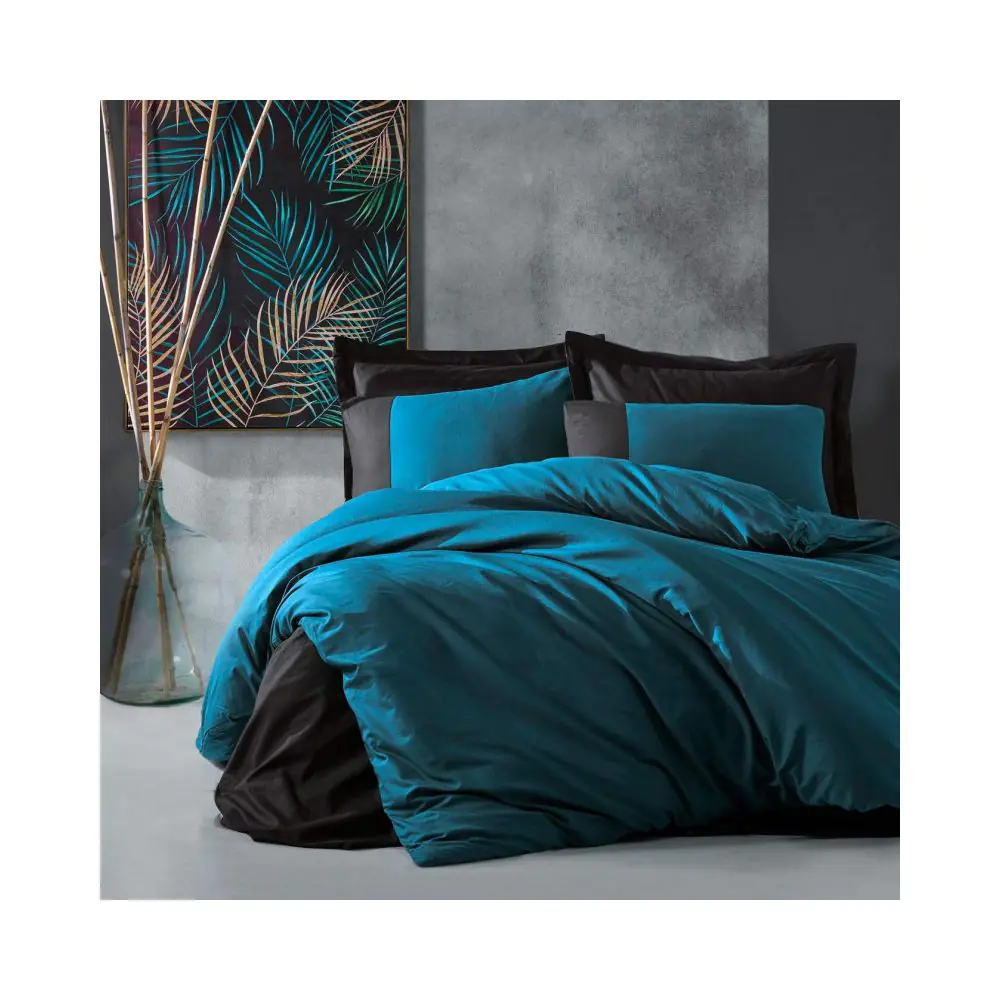 Спален комплект Cotton Box 129CTN3841, 100% памук, 4 части, Плик 200х220 см, Чаршаф 240х260 см, 2 Калъфки 50х70 см, Черен/син, (129CTN3841)