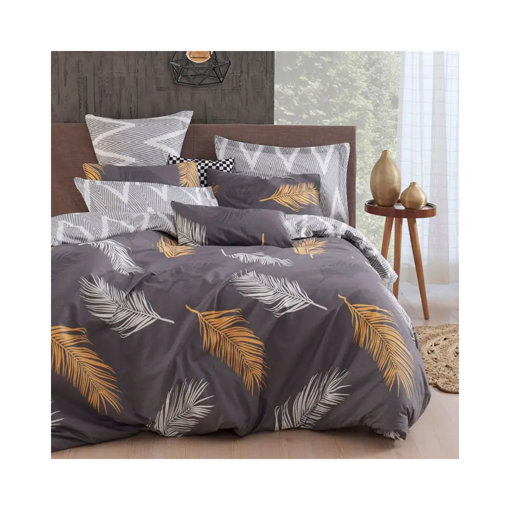 Спален комплект EnLora Home 162ELR1664, 65% памук, 35% полиестер, 4 части, Плик 200х220см, Чаршаф 220х240см, 2 калъфки 50х70см, Сив, (20212)