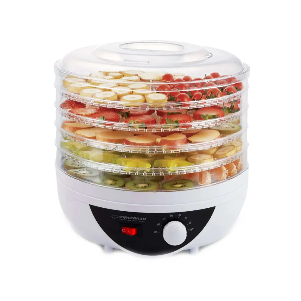 Сушилня за плодове и зеленчуци Esperanza EKD002, 250W,  5 нива, 35-70C, Вентилатор, Термостат, Бял, (9999EKD002)