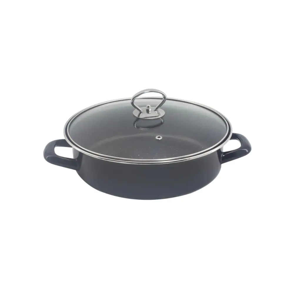 Тава и тенджера 2в1 Rosberg R51222A28CT, 28 см, Мраморно покритие, Капак, Индукция и фурна, Черен, (5122A28CTB)
