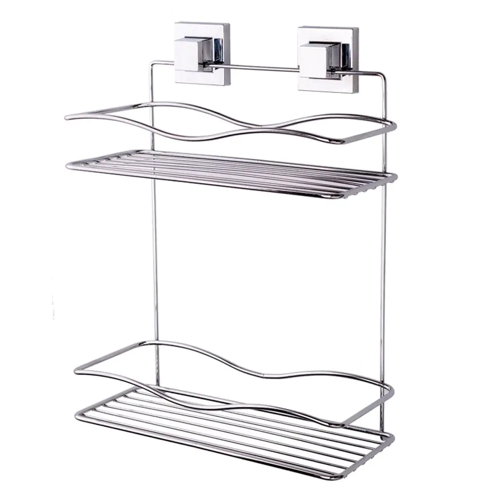 Правоъгълна етажерка за баня TEKNO-TEL EF 042, 30х35 см, 2 нива, Двойно залепване, Хром