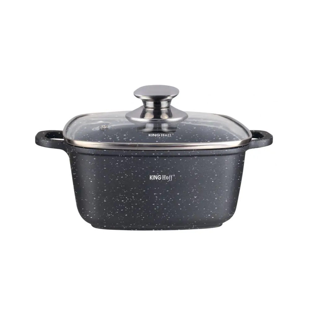 Тенджера за фурна и котлон Kinghoff KH 1604, 26x26, 5.5l, Мраморно покритие, Индукция, Черен, (9999KH1604)