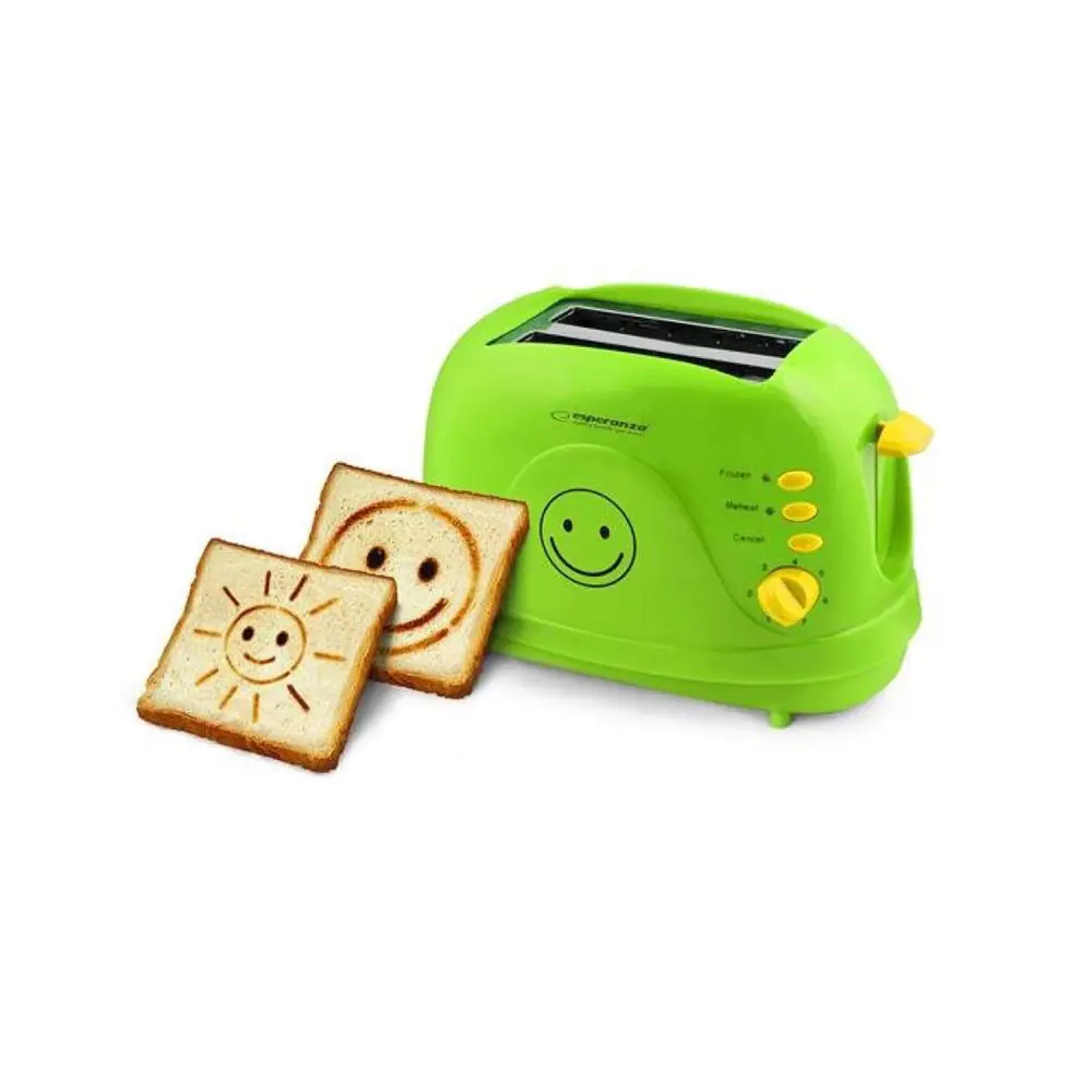Тостер Esperanza EKT003 Smiley, 750W, 2 печата с усмивка, 7 степени, Зелен, (9999EKT003)