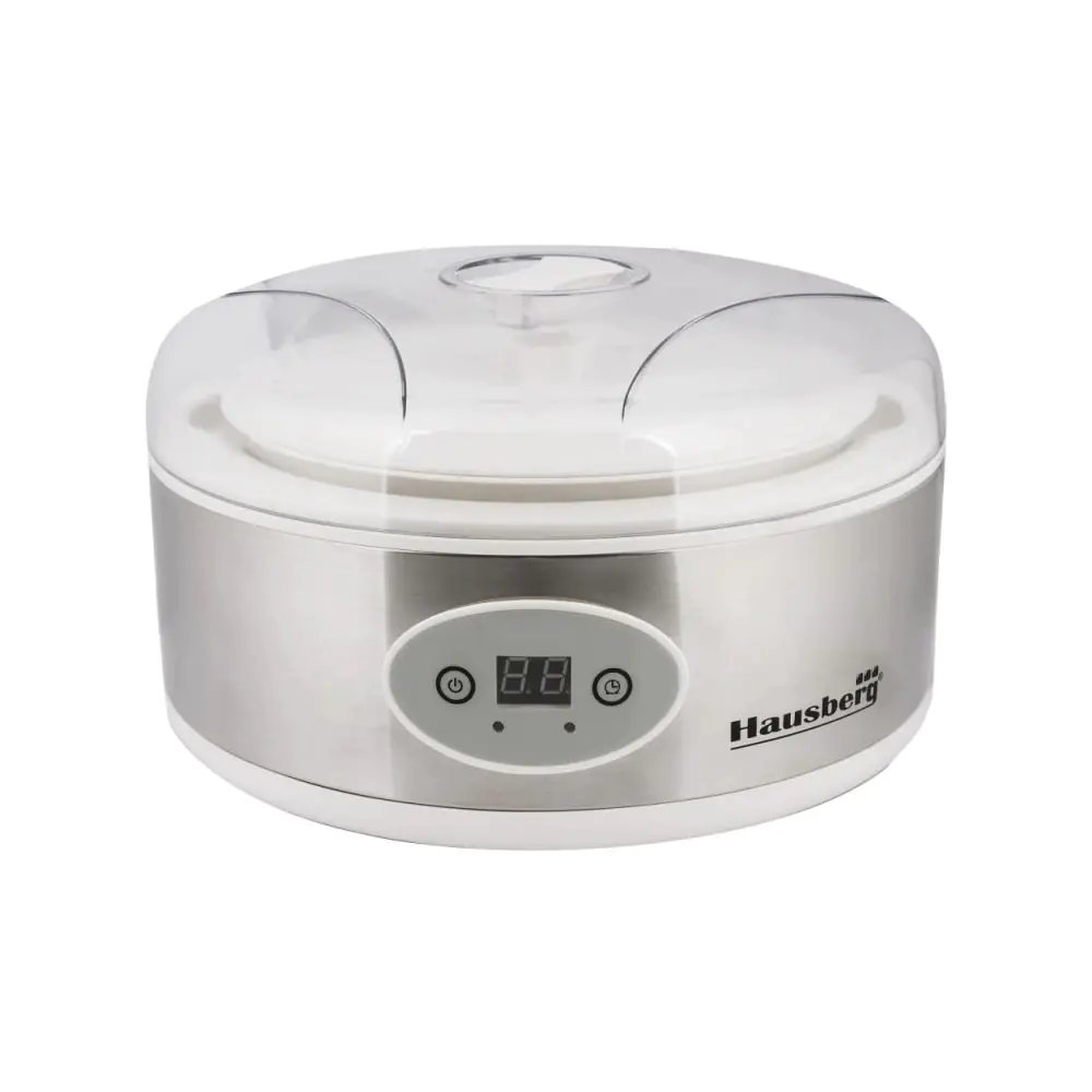 Уред за кисело мляко Hausberg HB-2191, 50W, 200ml, Стъкло, LED дисплей, Таймер 1-12ч, Бял/Сребрист, (13118)